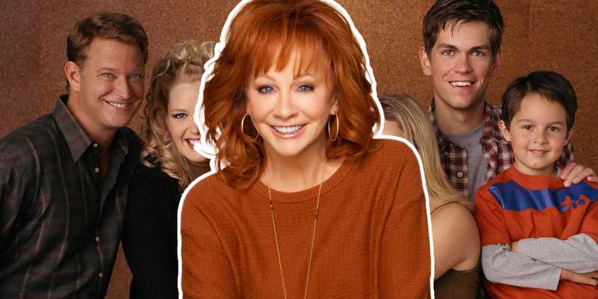 Blended image of the Reba cast with Reba McEntire prominently featured