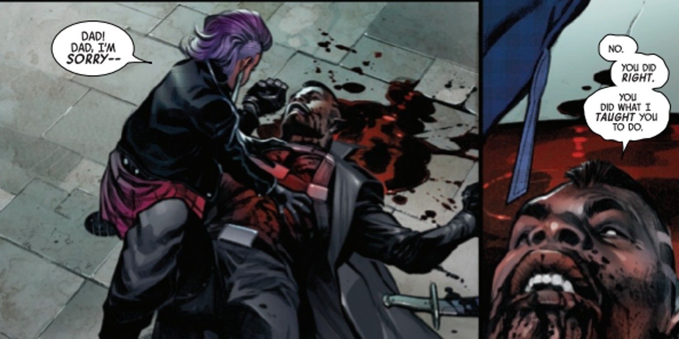 Bloodline tends to Blade's wounds at the end of Blood Hunt #5