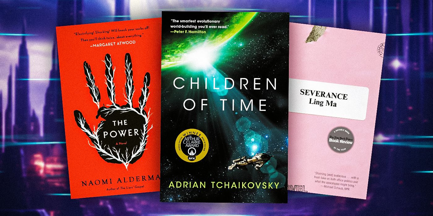 Book-Cover-Imagery-of-The-Power,-Severance,-and-Children-of-Time