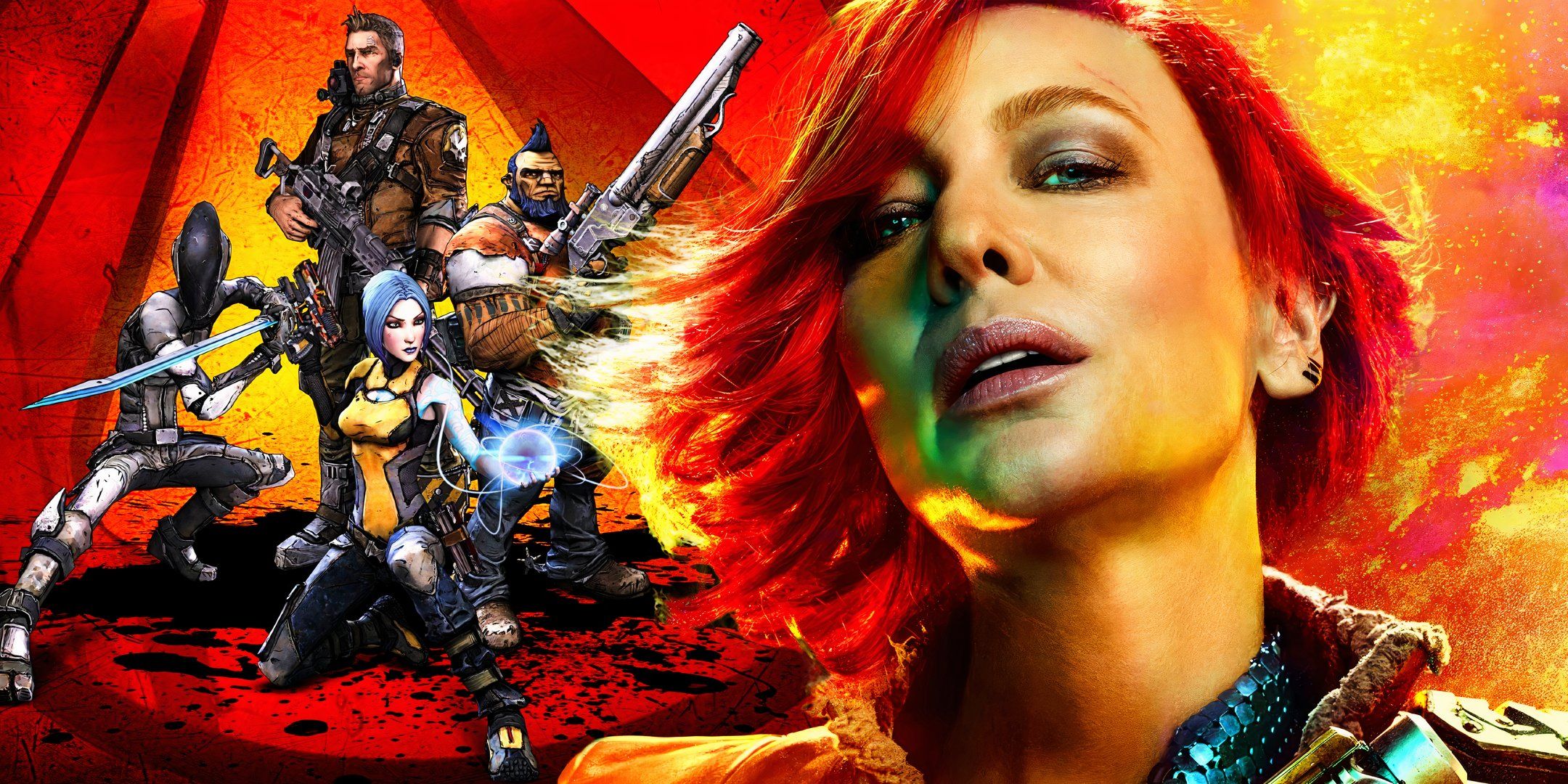 Borderlands video game characters and Cate Blanchett as Lilith