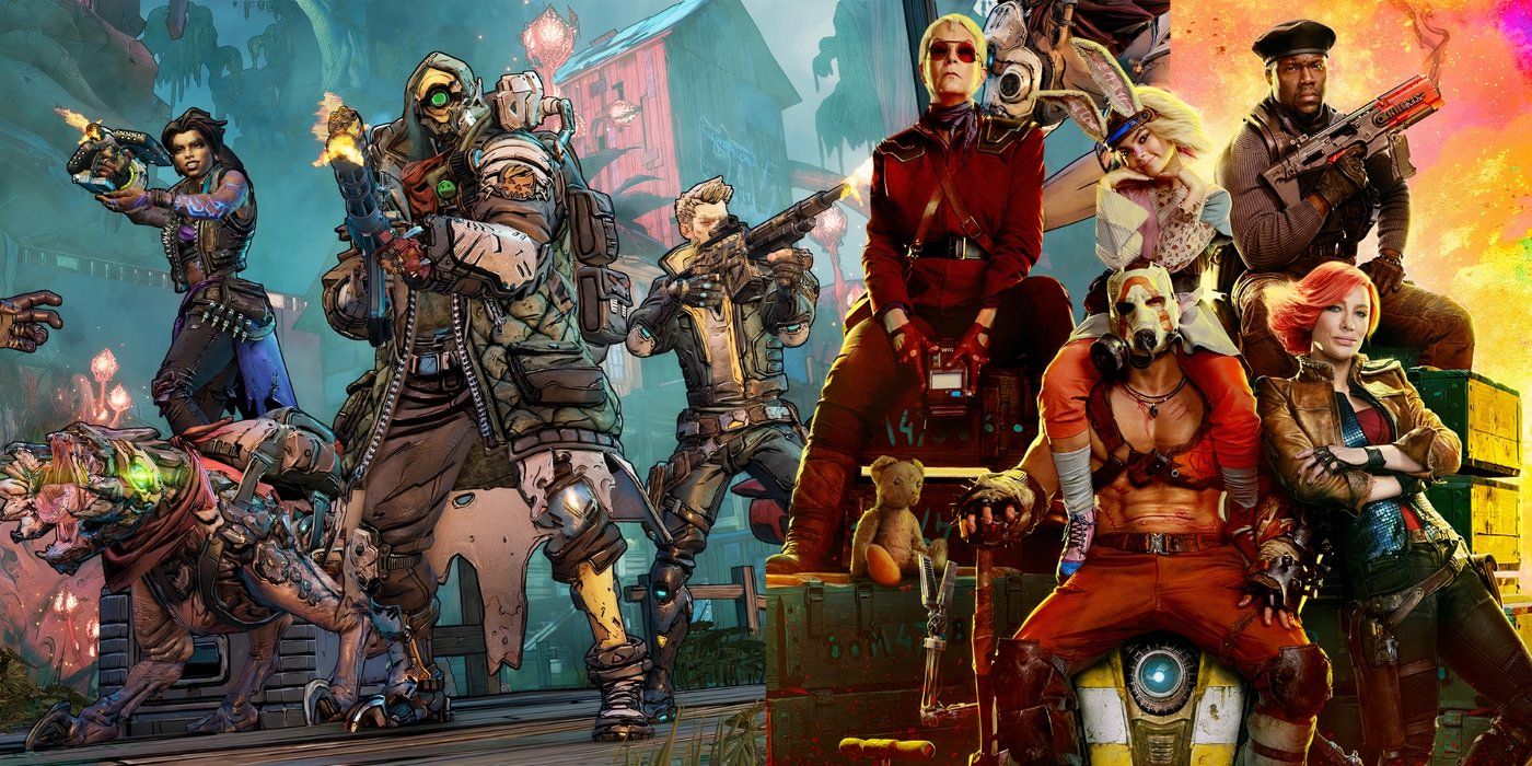 Collage of Borderlands characters in the game and in the live-action adaptation