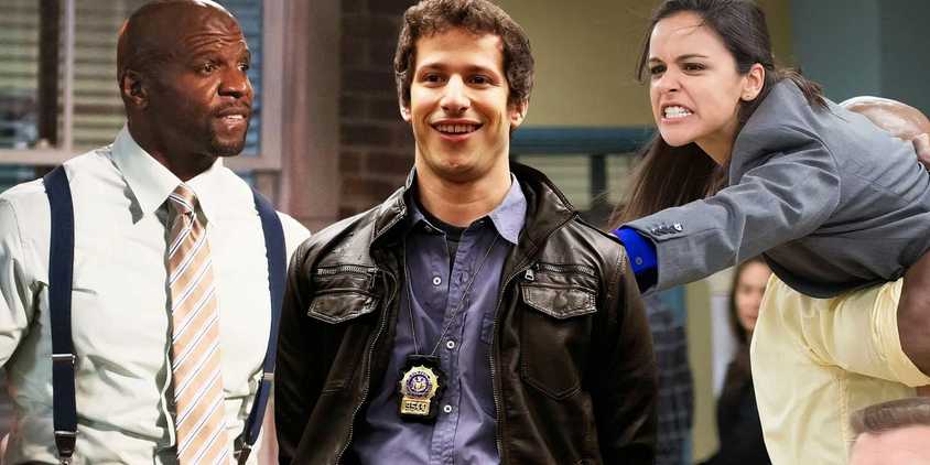Blended image of Terry (Terry Crews), Jake (Andy Samberg), and Amy (Melissa Fumero)