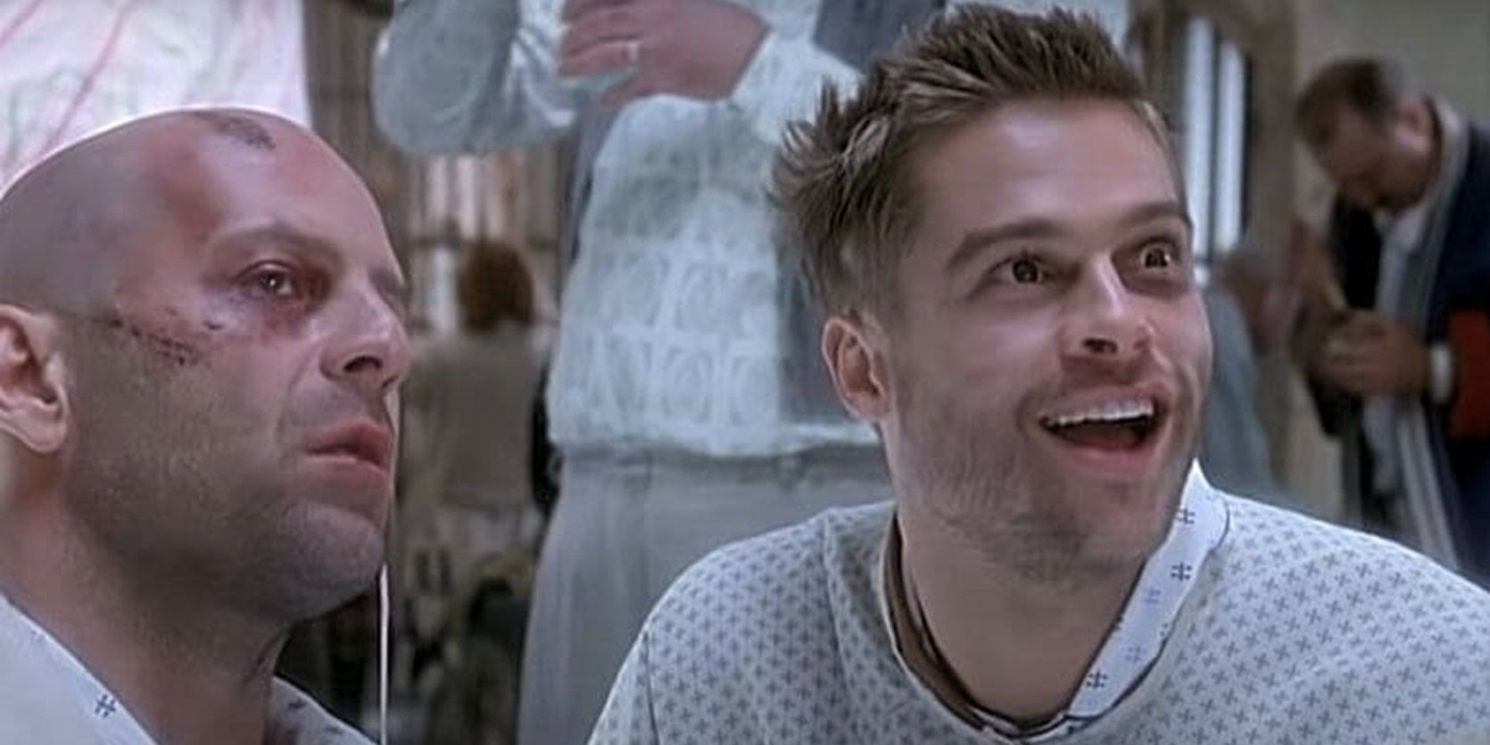 Bruce Willis and Brad Pitt in a psychiatric hospital in 12 Monkeys