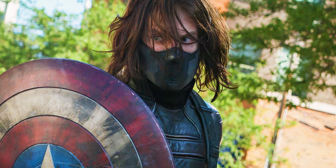 Bucky Barnes in mask with shield in Captain America The Winter Soldier