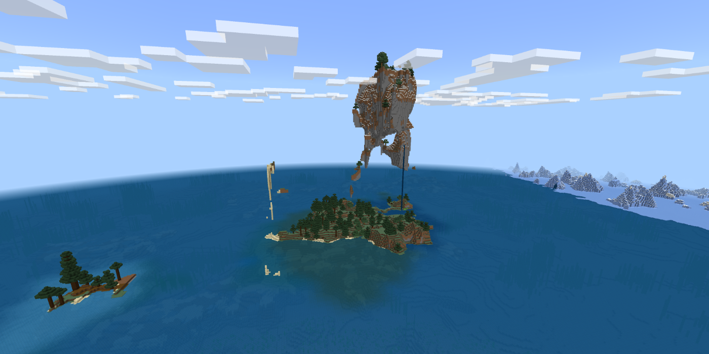 Vista de duas ilhas uma em cima da outra, no Bunk Bed Island PE Seed no Minecraft.