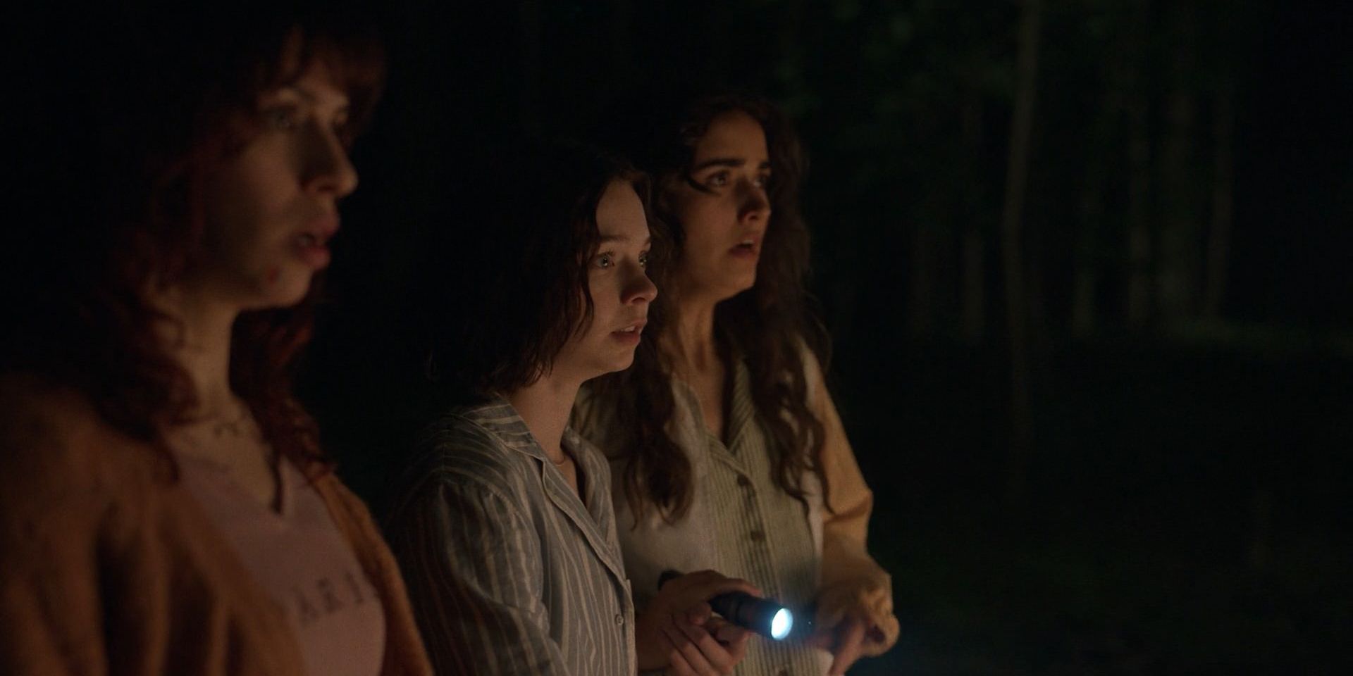 Lauren Gibson (Yali Topol Margalith), Pippa Fitz-Amobi (Emma Myers), & Cara Ward (Asha Banks In The Woods In A Good Girl's Guide To Murder Season 1, Episode 2