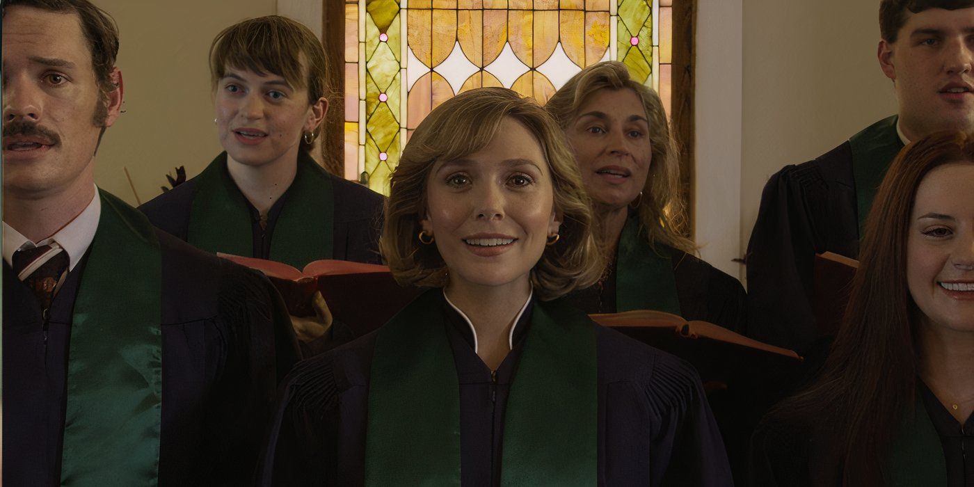 Candy Montgomery (Elizabeth Olsen) singing with her church choir in Love & Death