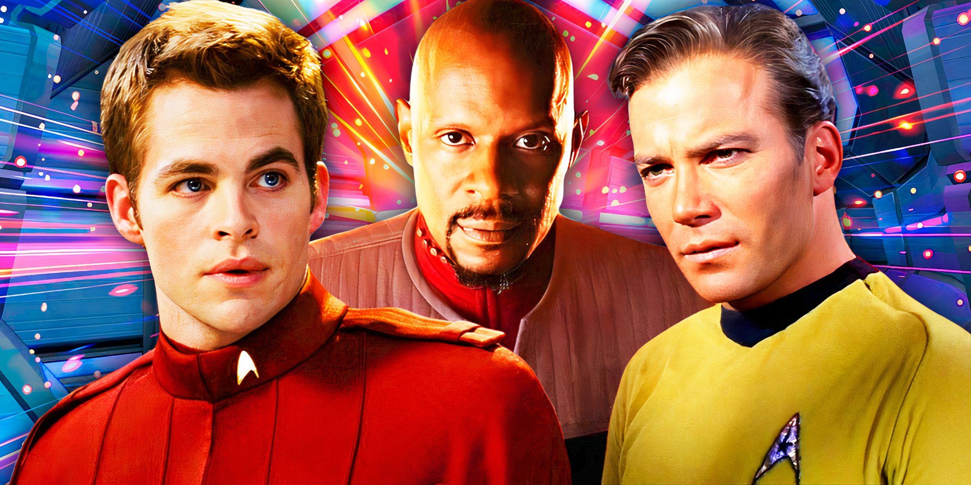 Captain Kirk from Star Trek 1960s,. Captain Sisko from Deep Space Nine, and Chris Pine Kirk from Star Trek movies
