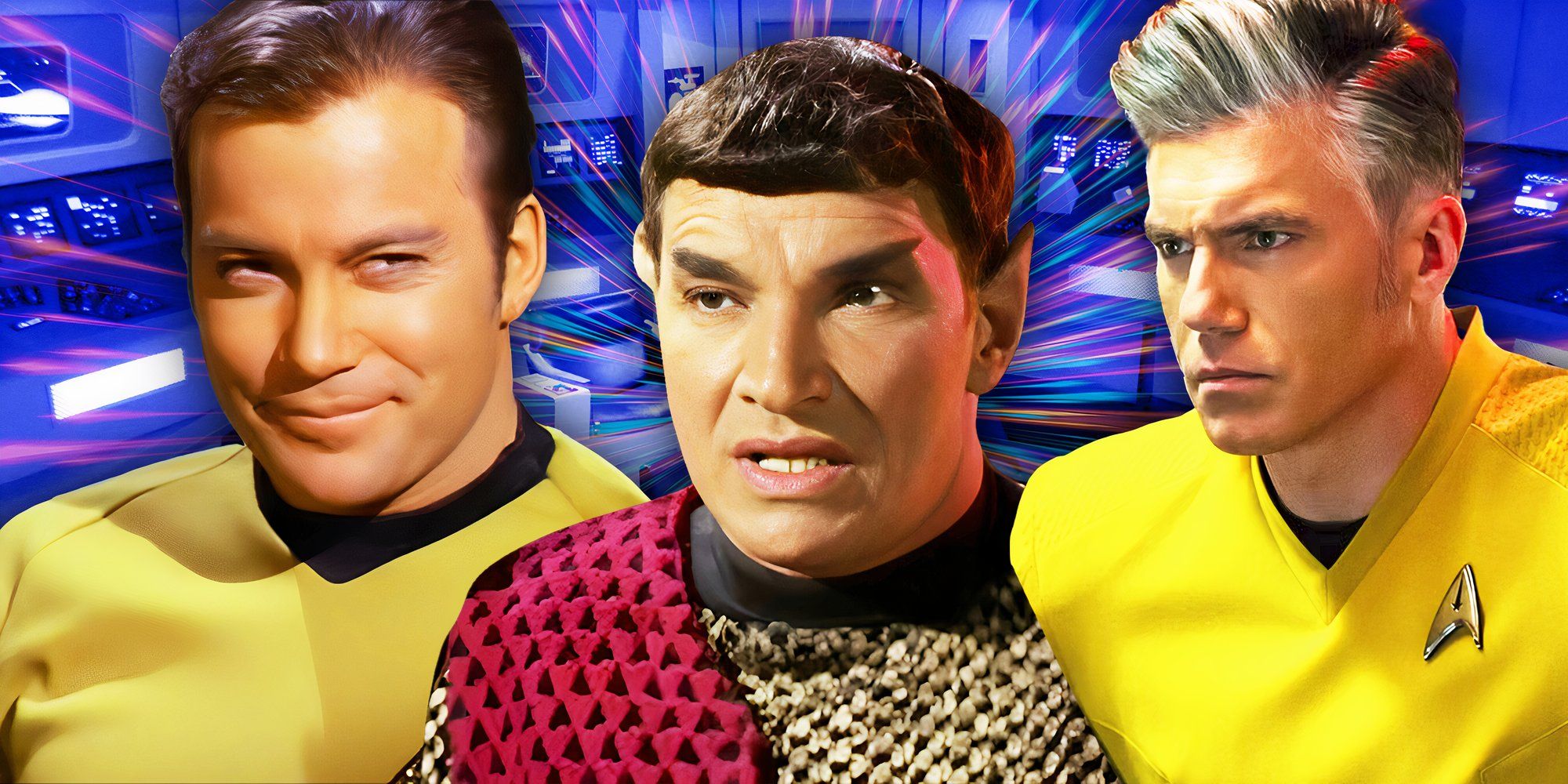 Captain Kirk, Romulan Commander, and Captain Pike in Star Trek