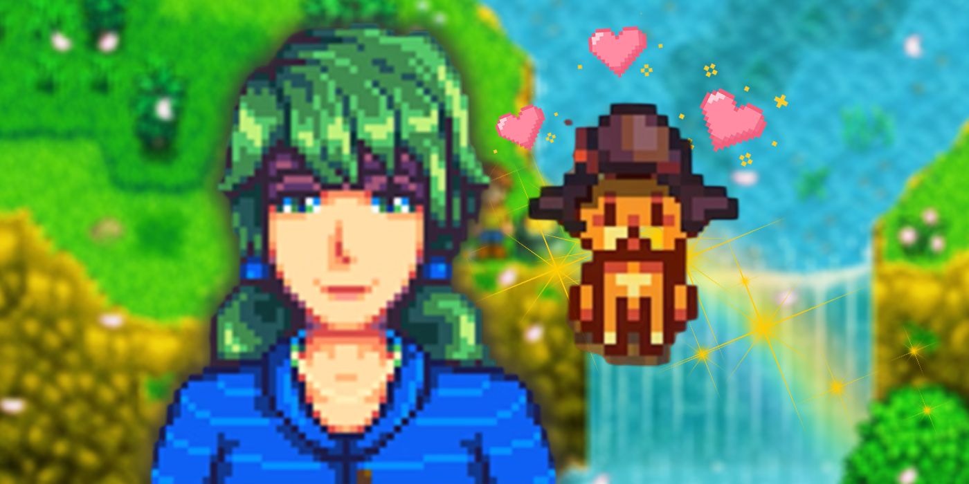 Caroline From Stardew Valley in Front of a Cat and a Waterfall