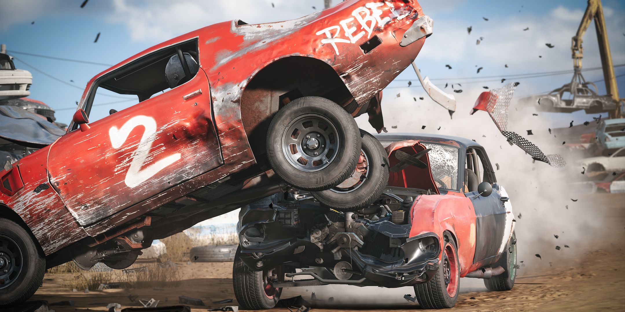 Dois carros colidindo violentamente em uma captura de tela do piloto de destruição Wreckfest 2.