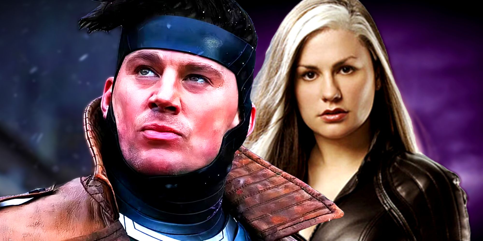 Channing Tatum's Gambit stands next to Anna Paquin's Rogue, who poses for stills from the X-Men film