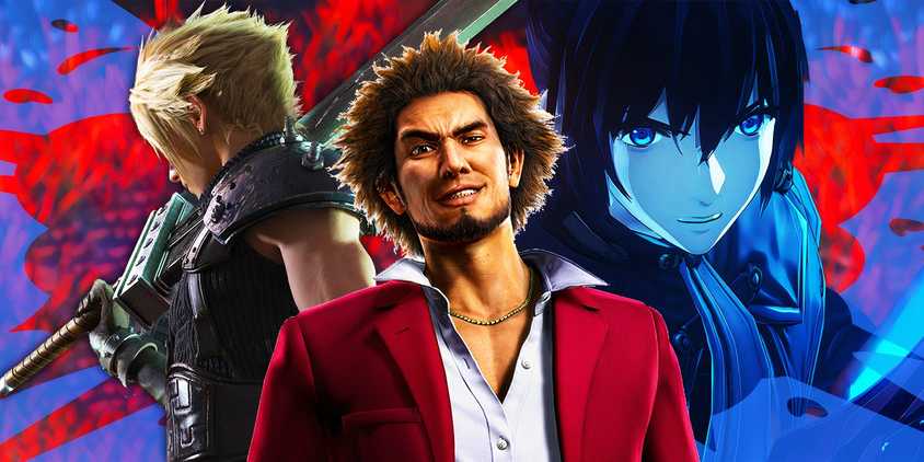Cloud from Final Fantasy 7 Rebirth on the left, Ichiban from Like a Dragon Infinite Wealth in the middle, and Noah from Xenoblade Chronicles 3 on the right.