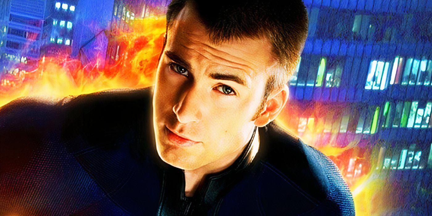 Chris Evans as the Human Torch in a poster for 2005's Fantastic Four