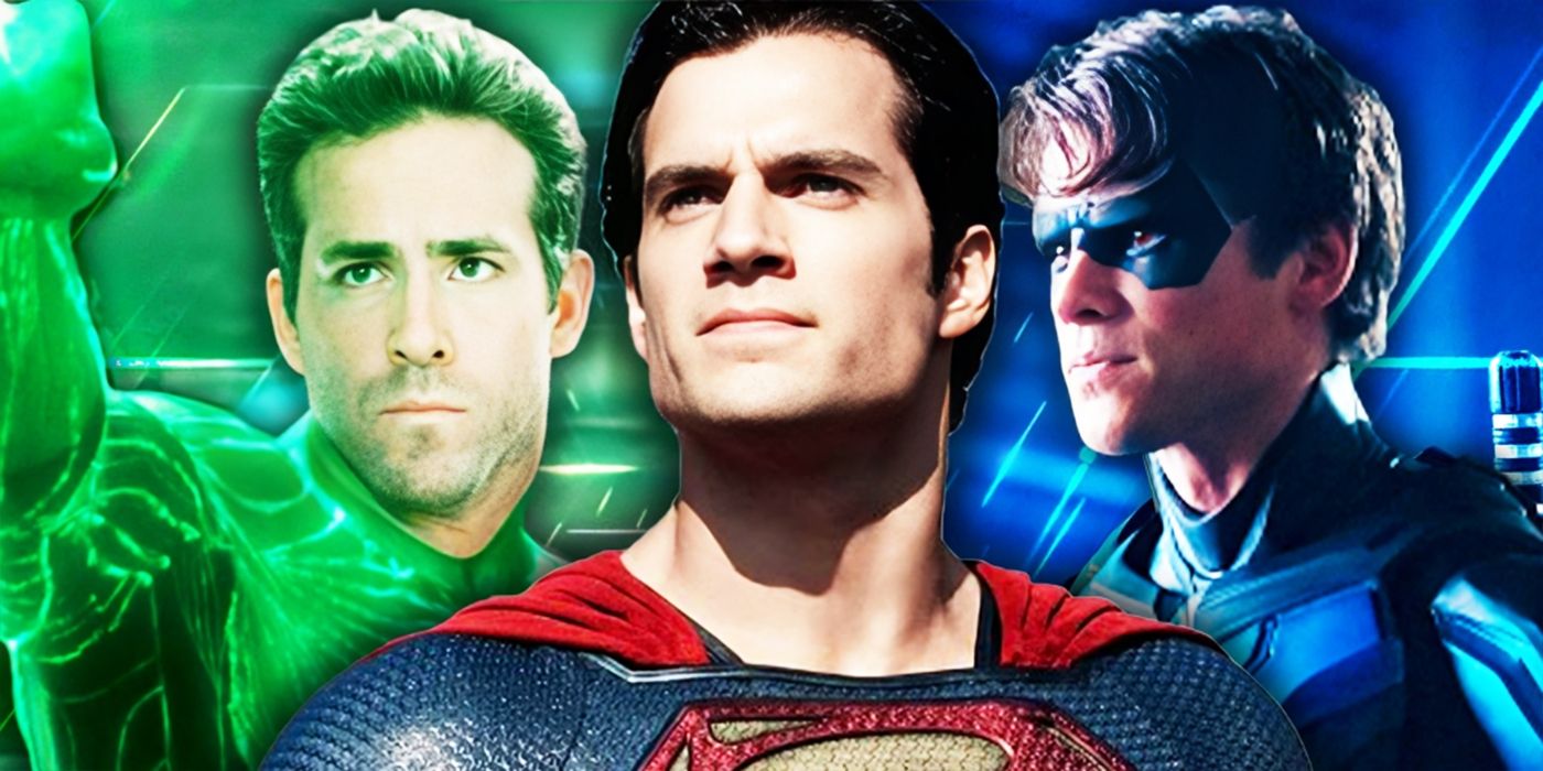 Collage of Live-Action Versions of Green Lantern, Superman, And Nightwing