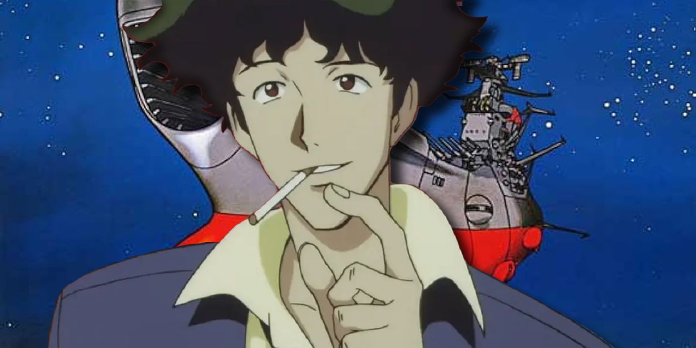 Cowboy Bebop's Spike in front of the Space Battleship Yamato.