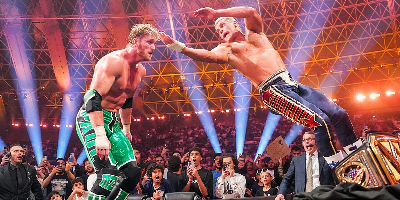 Cody Rhodes and Logan Paul from their match at King and Queen Of The Ring 2024