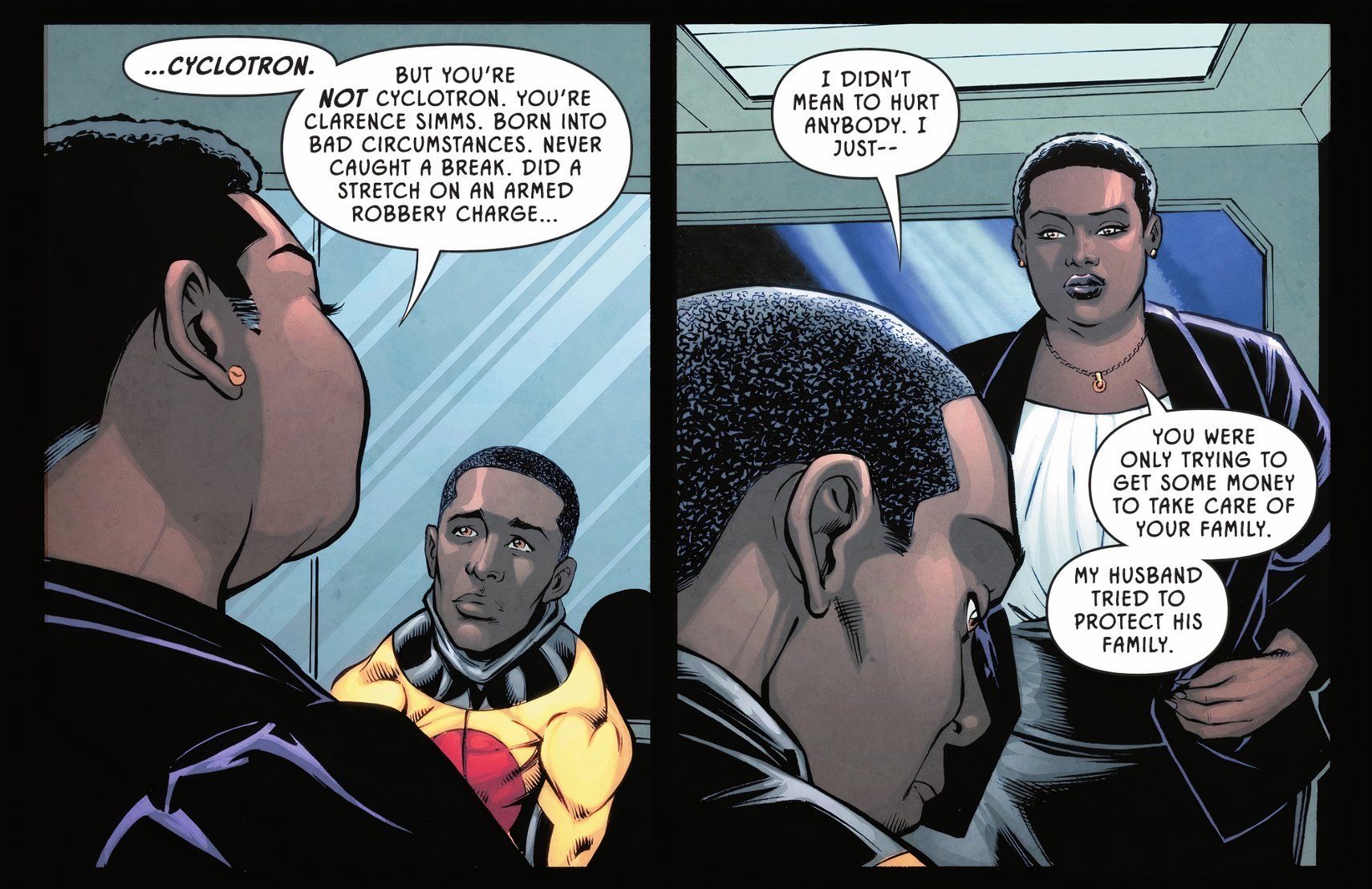 Amanda Waller tenta apresentar sua força-tarefa ao jovem Clarence Simms.