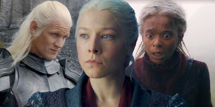 Daemon, Rhaenyra, and Rhaena Targaryen in House of the Dragon season 2, episode 8