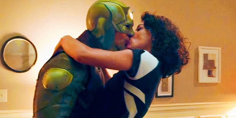 Daredevil kissing Jennifer Walters in She-Hulk Attorney at Law