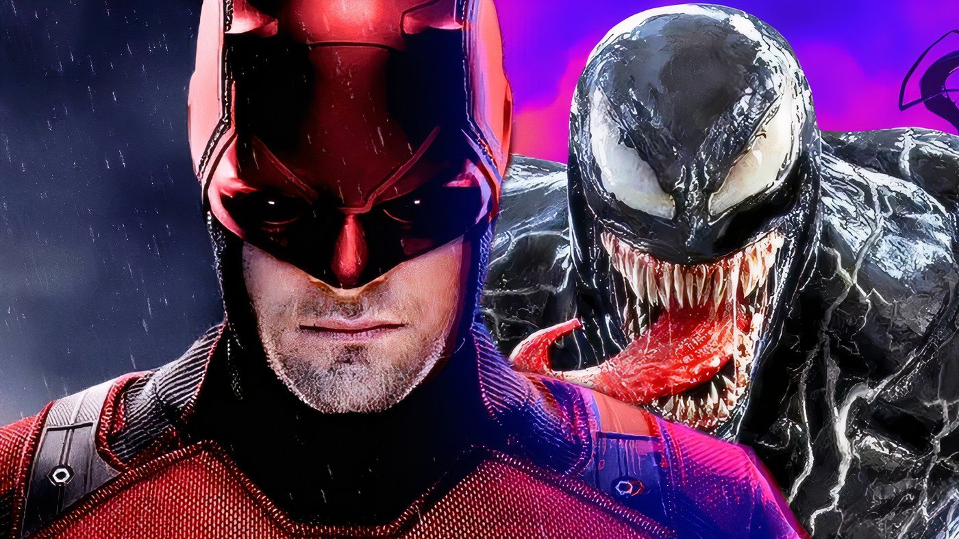 MCU&rsquo;s Daredevil with live-action Venom behind him.