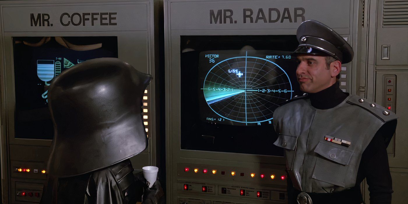 Darth Helmet and Col Sandurz by the Mr Coffee machine in Spaceballs