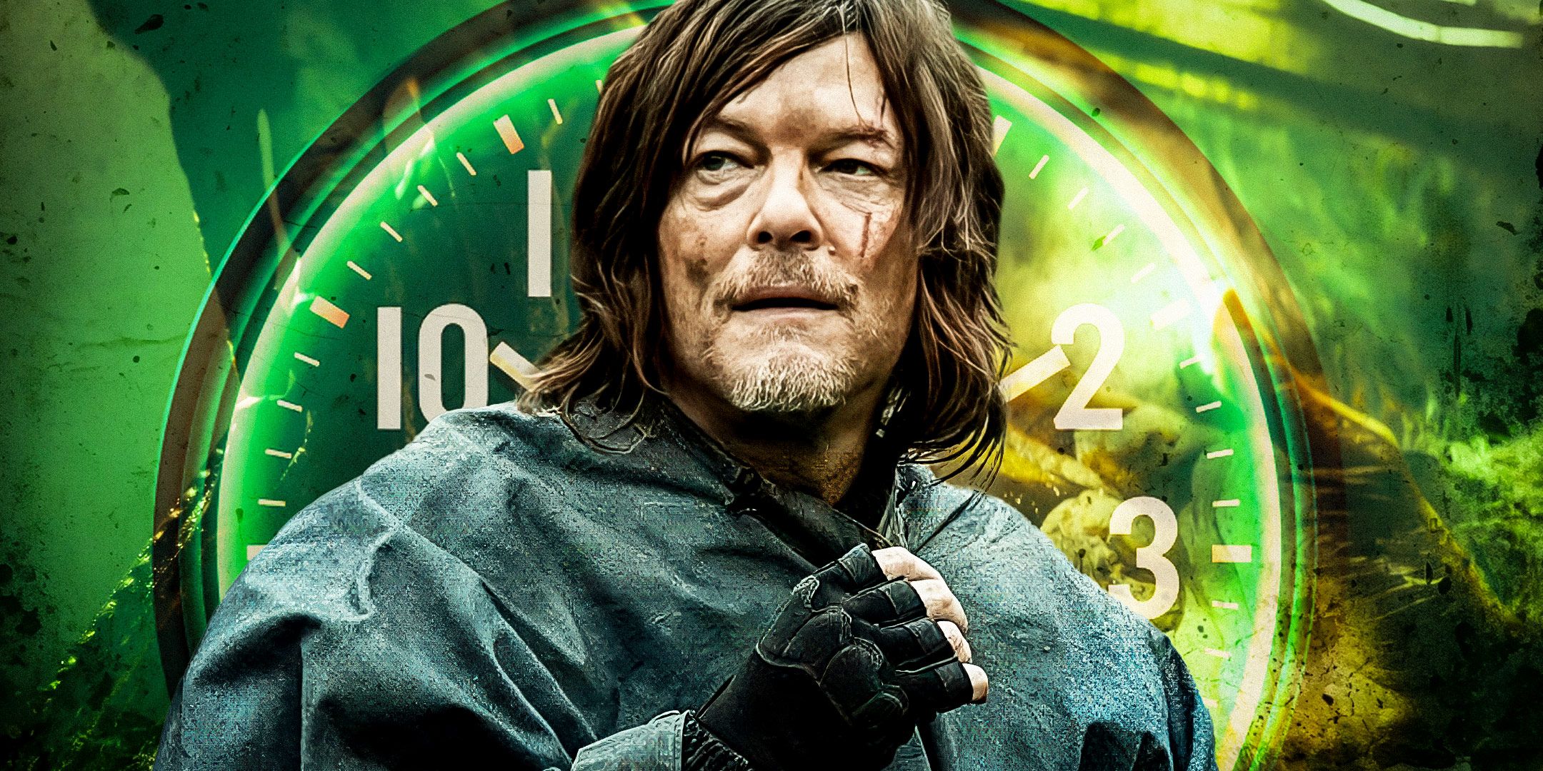 Norman Reedus as Daryl Dixon in The Walking Dead Daryl Dixon with a clock in the background