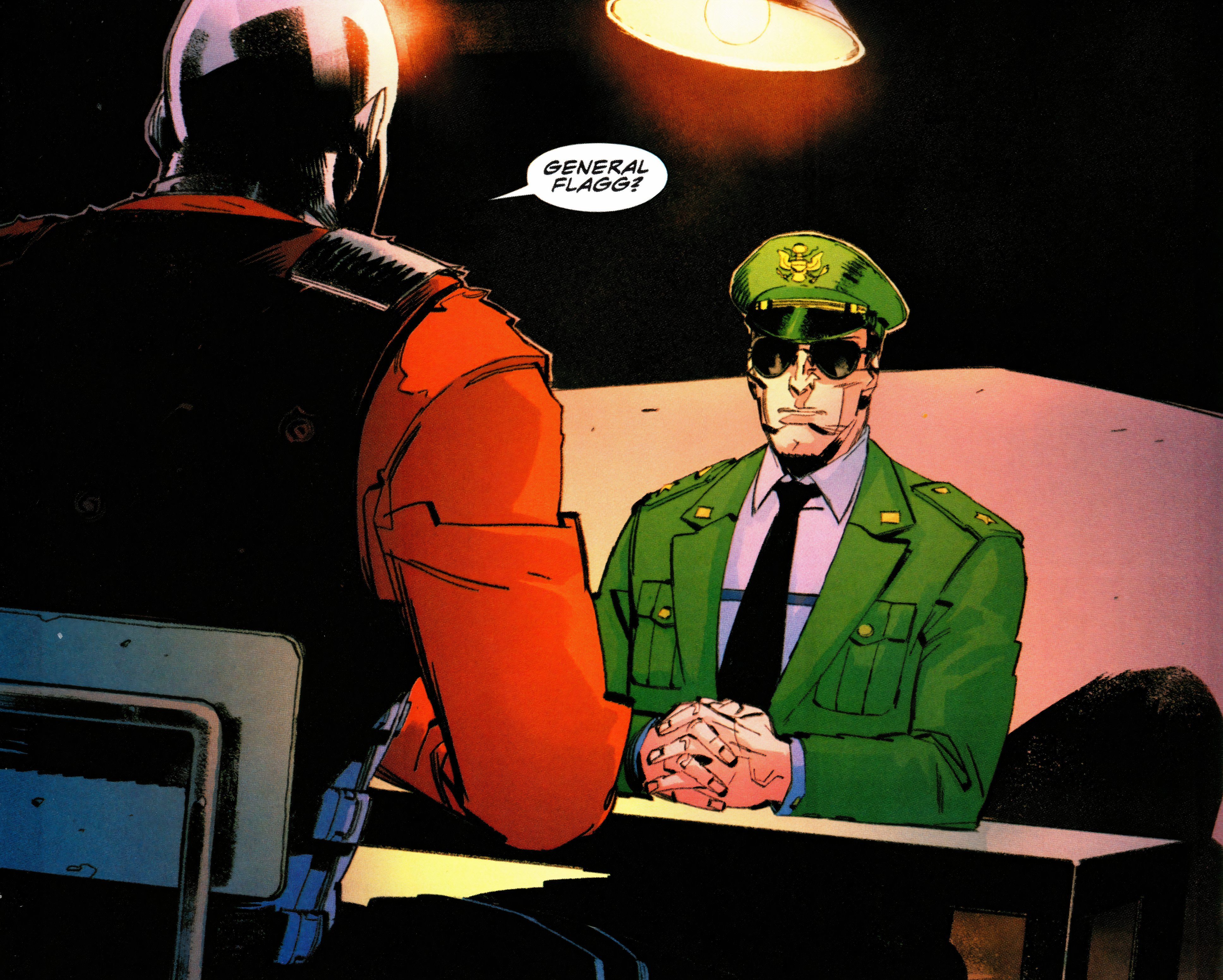 Destro #3 Destro se senta à mesa com o General Flagg