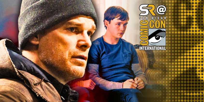 Custom image of Michael C Hall as Dexter Morgan and Jack Alcott as Harrison with the Comic-Con 2024 overlay