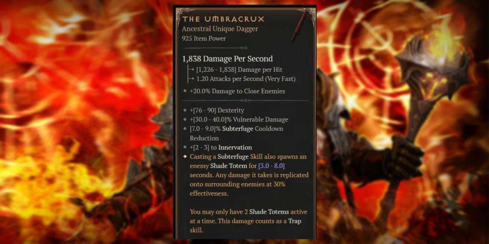 Diablo 4 A Adaga Umbracrux Ancestral Item único obtido das Hordas Infernais