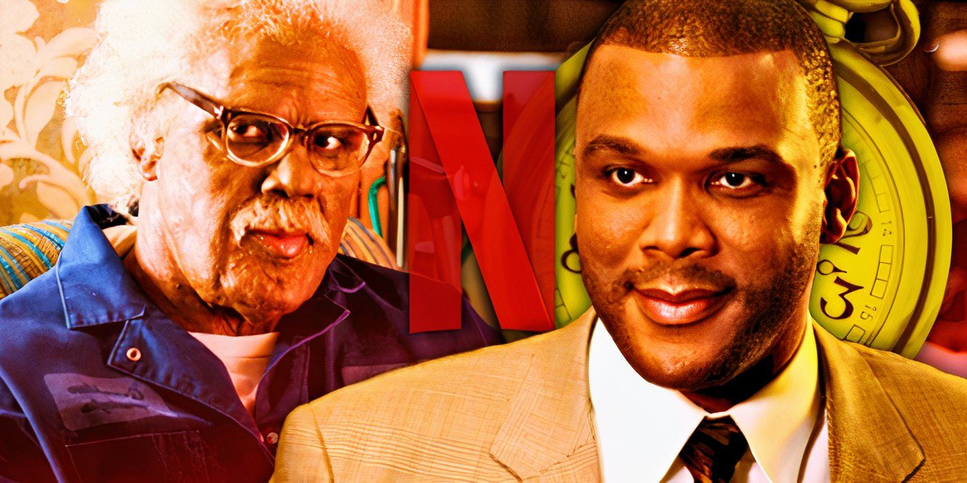 Tyler Perry interpreta a Joe Simmons y Brian Simmons en El diario de una mujer negra loca con el logo de Netflix.