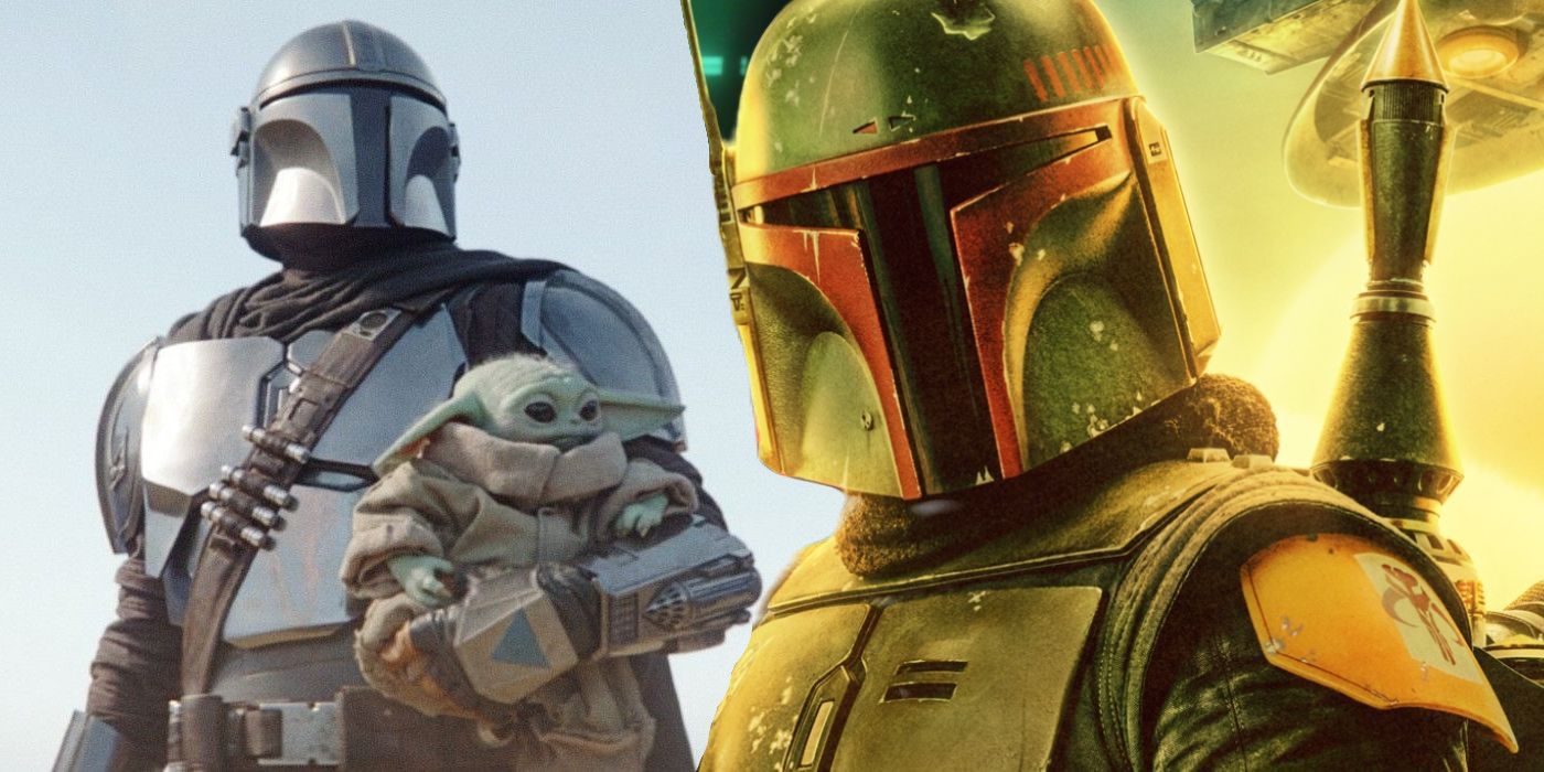 Din Djarin, Grogu, and Boba Fett in Star Wars The Mandalorian and The Book of Boba Fett