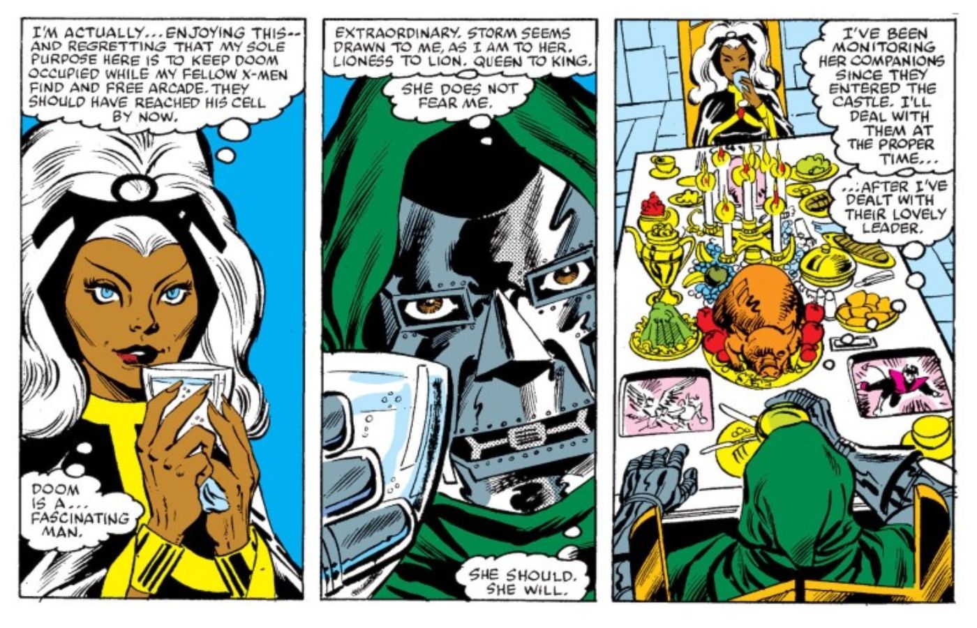 Uncanny X-Men #145, Storm is charmed by Doctor Doom over dinner.