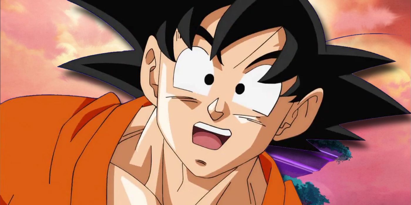 Goku smiling and sticking his head out in front of Beerus' world.
