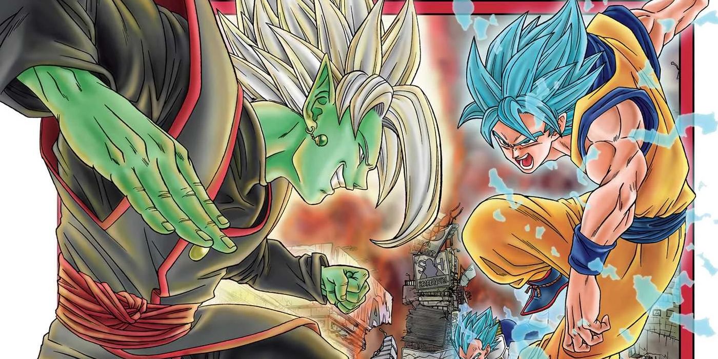 Fused Zamasu vs. Goku on the cover of Dragon Ball Super volume 5