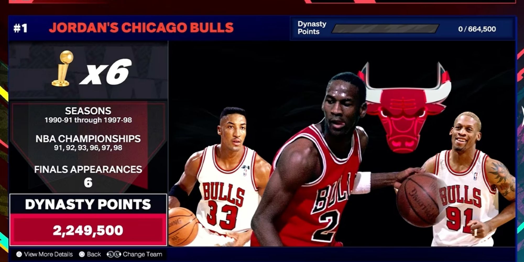 Dynasty comparison against Jordan's Chicago Bulls in NBA 2K25