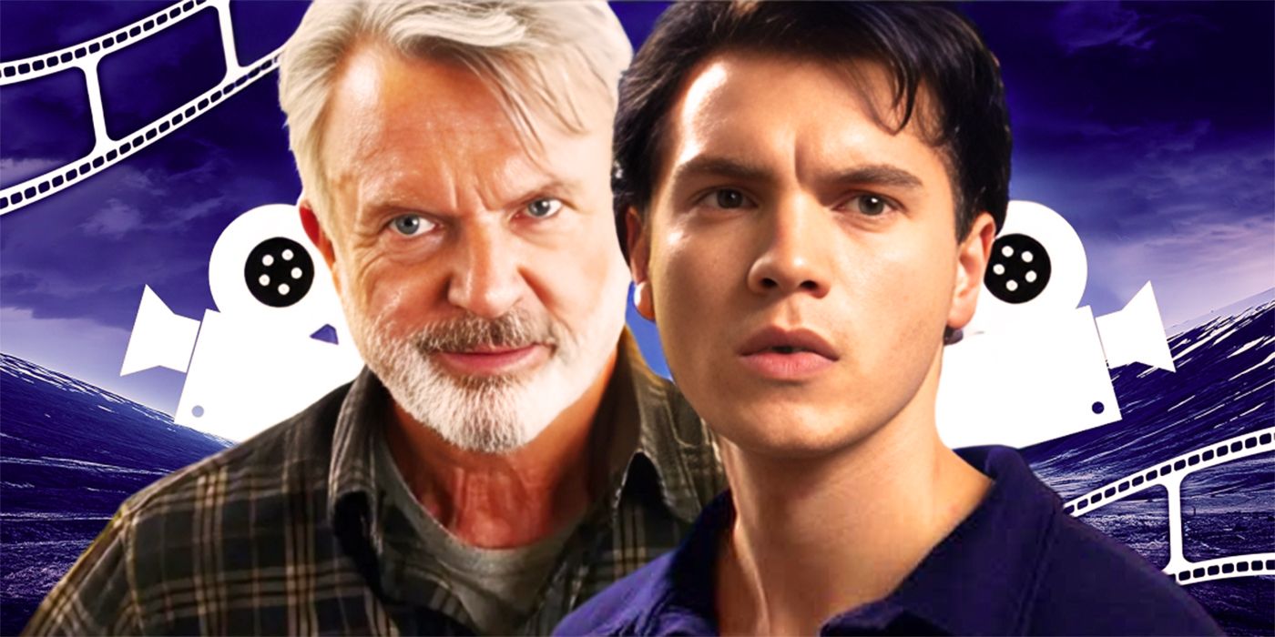 Emile Hirsch in Speed Racer and Sam Neil in Jurassic World- Dominion in Front of Film Strips and Cameras