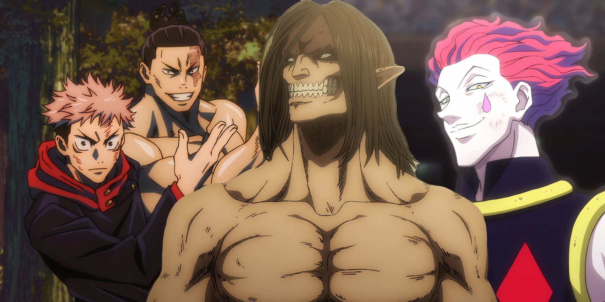 Eren as a titan, yuji and todo, and hisoka featured image