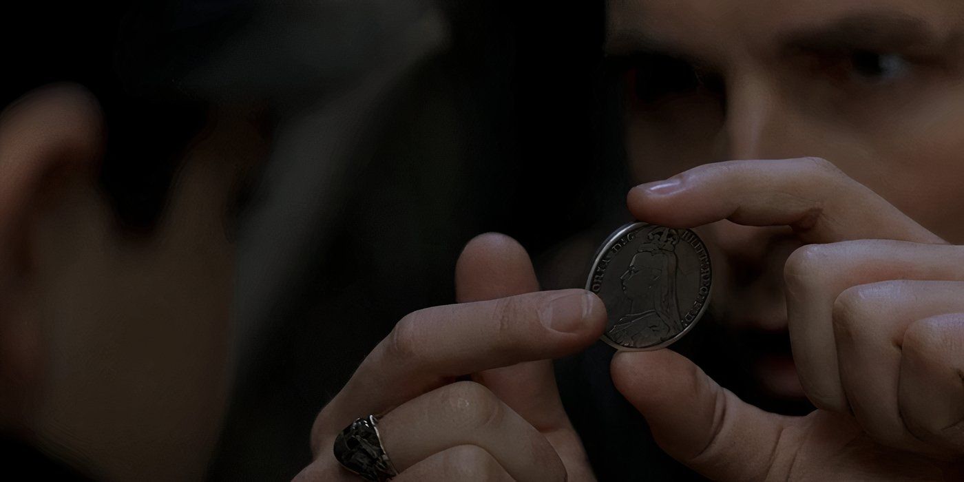 Fallon showing a coin in The Prestige