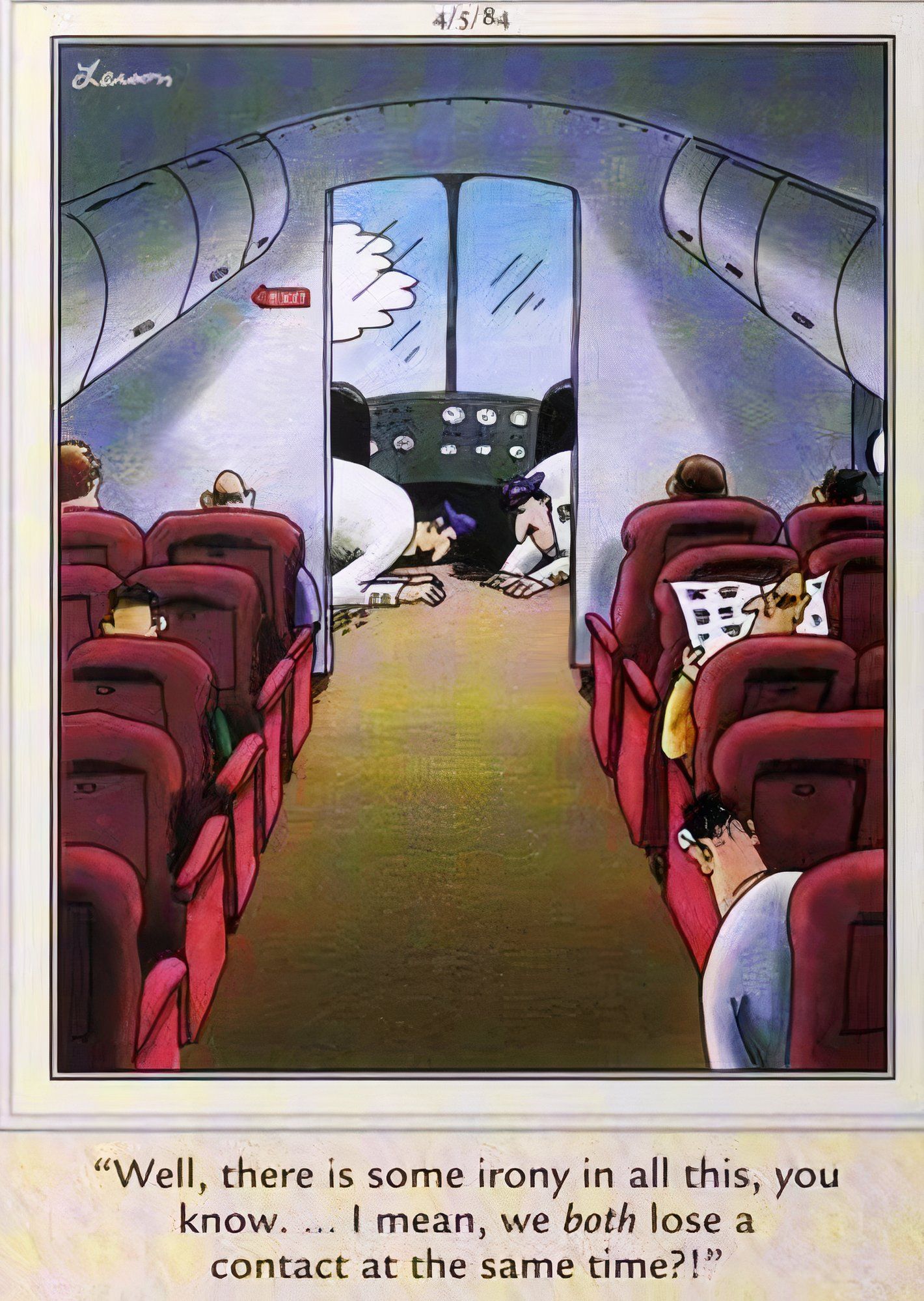 Far Side, April 5, 1984, two airplane pilots lose a contact at the same time