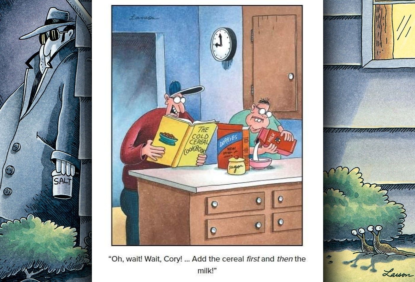 far side comic about a recipe book for cereal