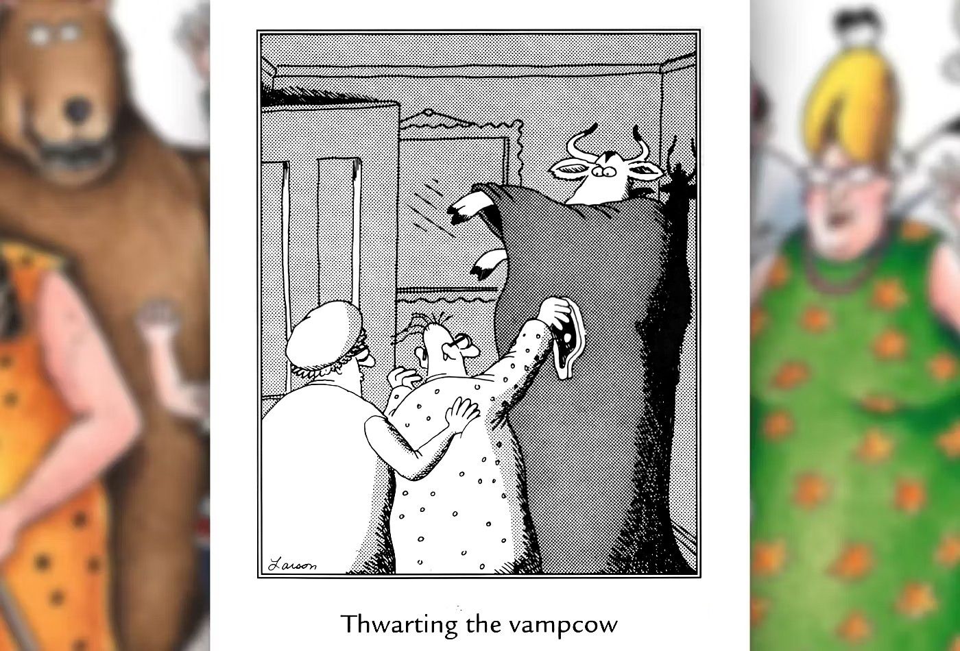 far side comic about a vampire cow