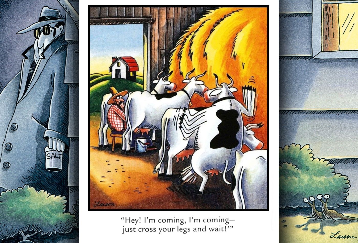 far side comic about milking cows