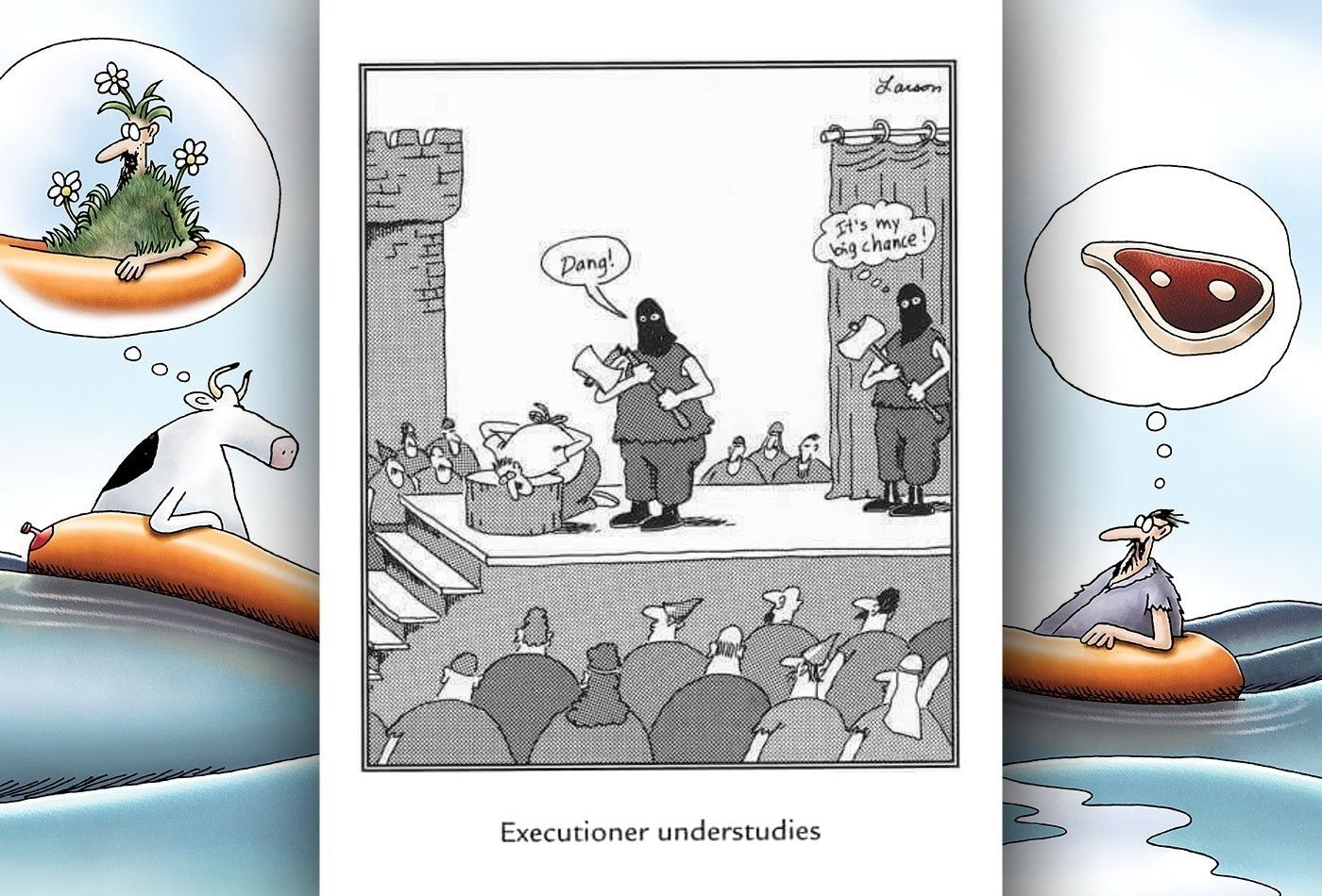 Far Side comic in which an executioner has an understudy