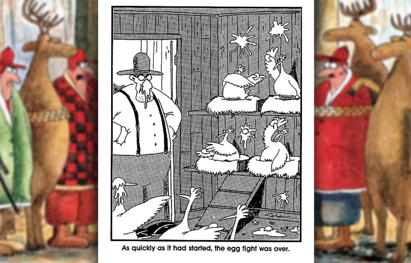 far side comic where chickens have an egg fight