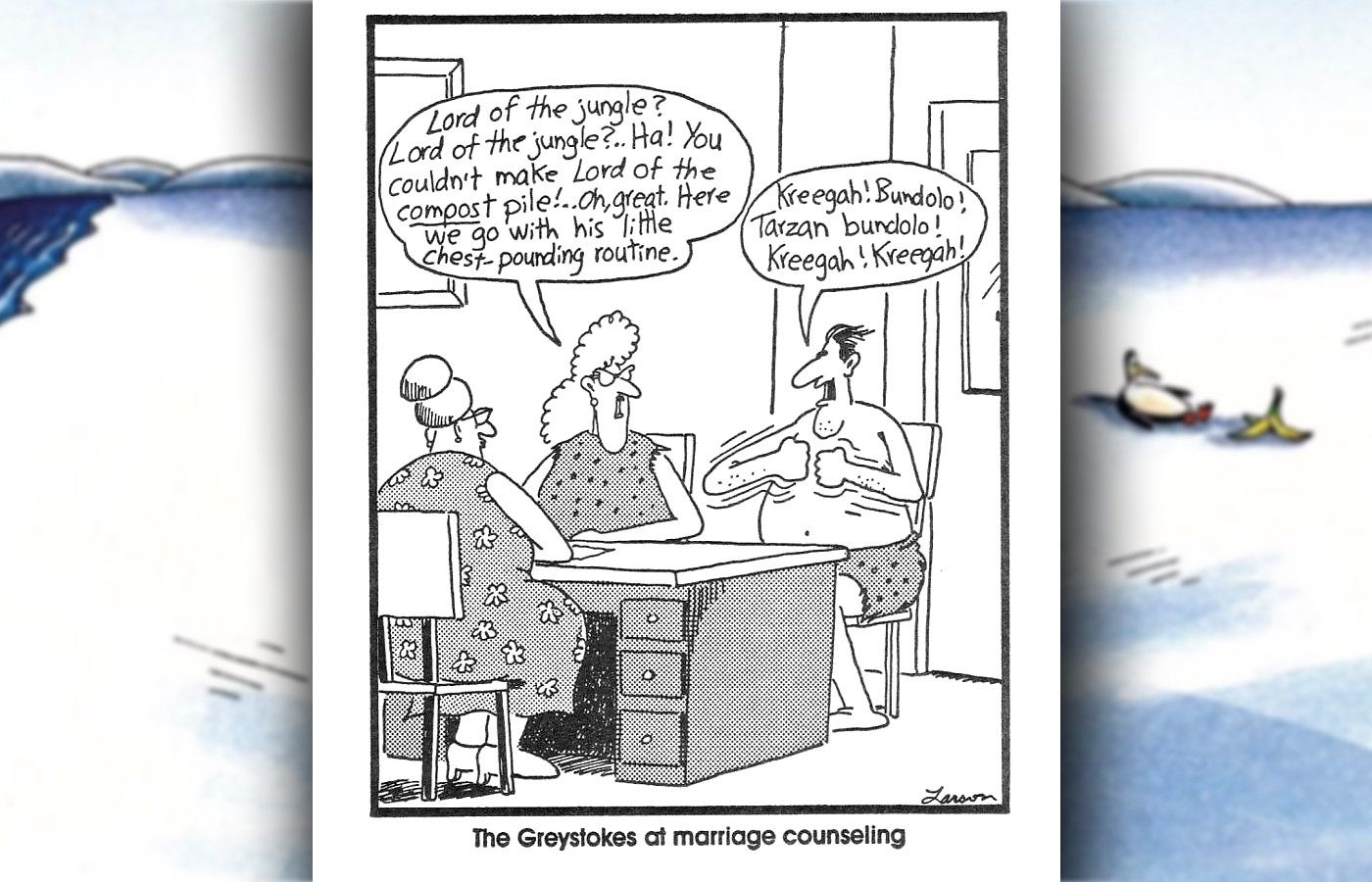 far side comic where tarzan goes to marriage counseling