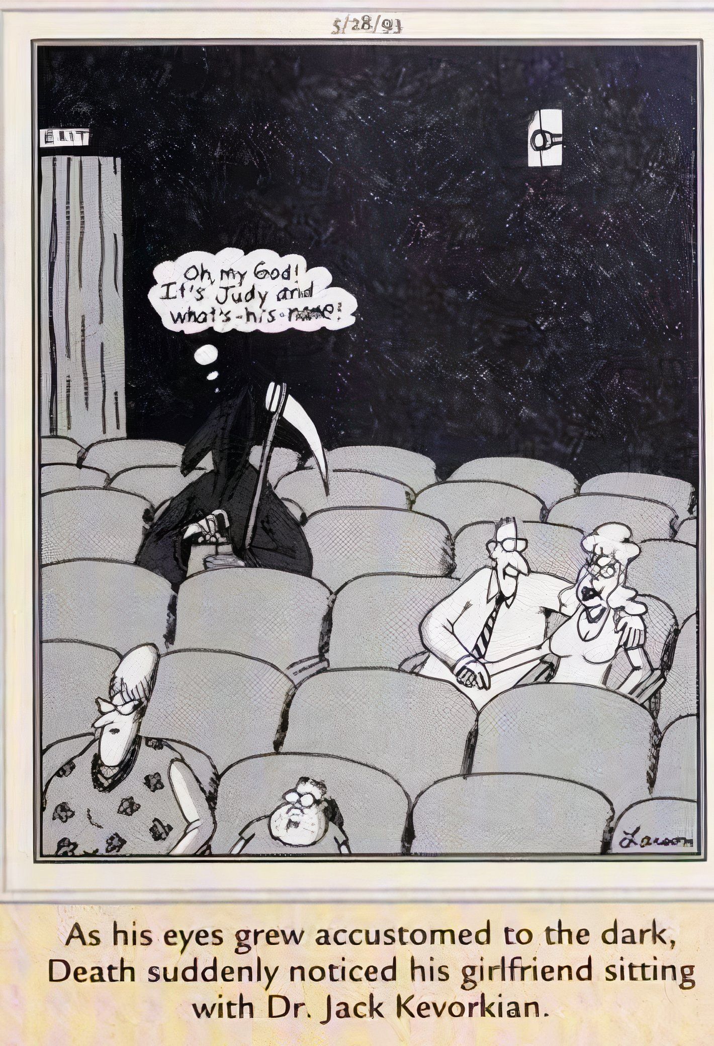 Far Side, 28 de maio de 1993, Death vê sua namorada no cinema com o Dr. Kevorkian