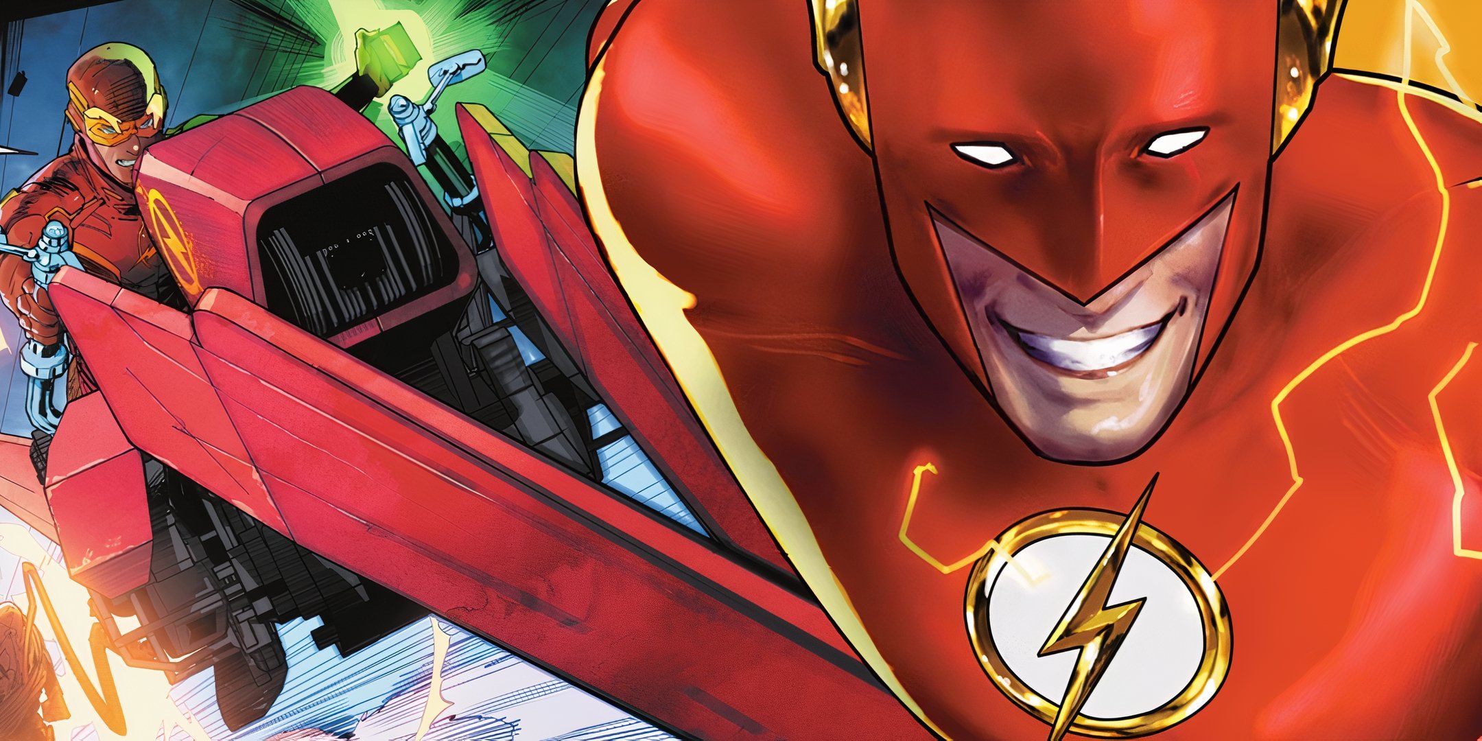 Flash Grinning as Wally West Drives Improved Superman Bike DC