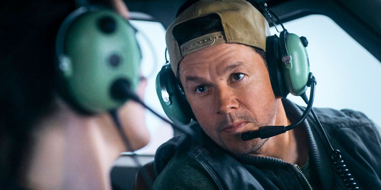 Mark Wahlberg with a headset on in Flight Risk