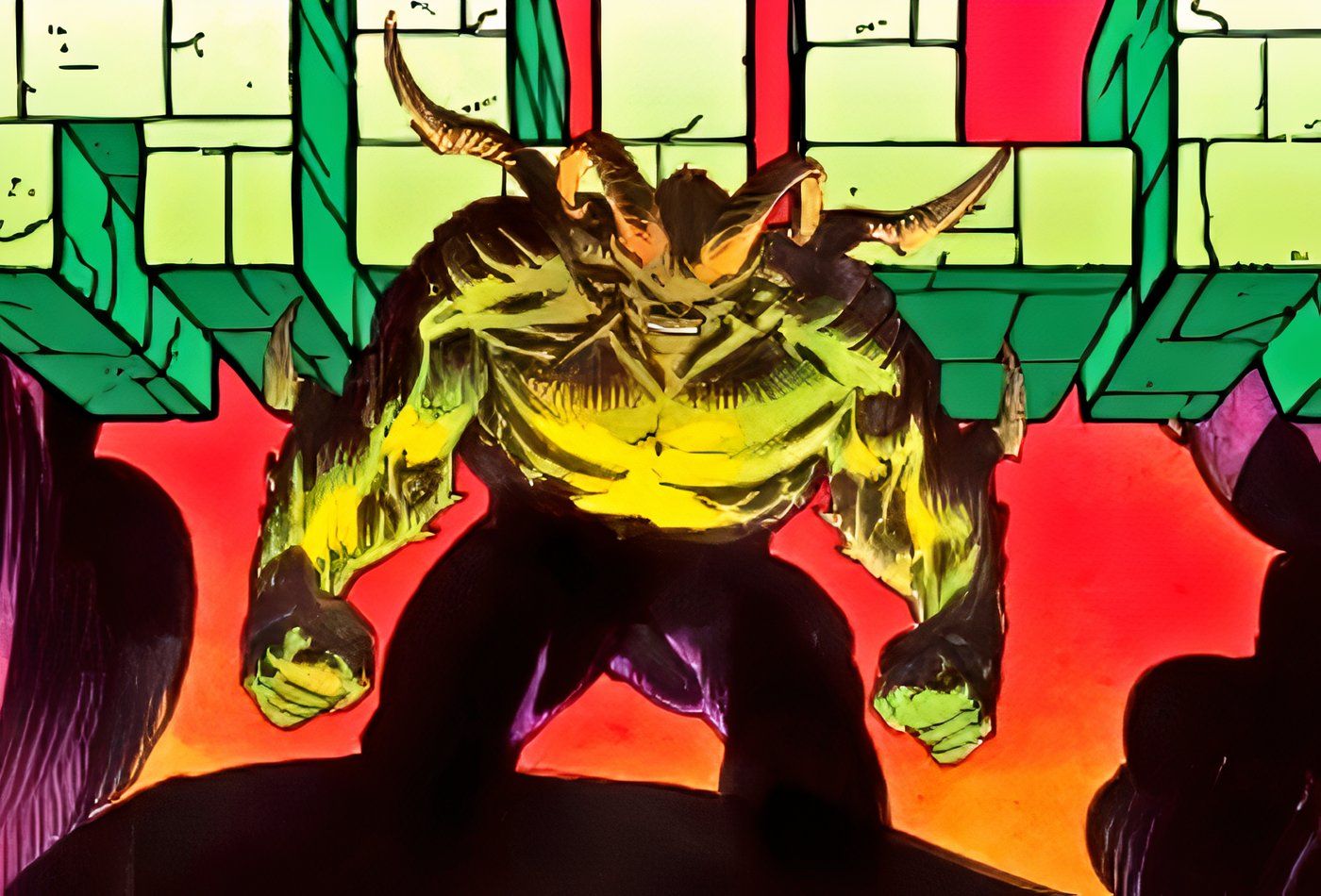 O Filho Fraturado, o Primeiro Hulk da Marvel, parece o Hulk normal, mas com chifres gigantes.